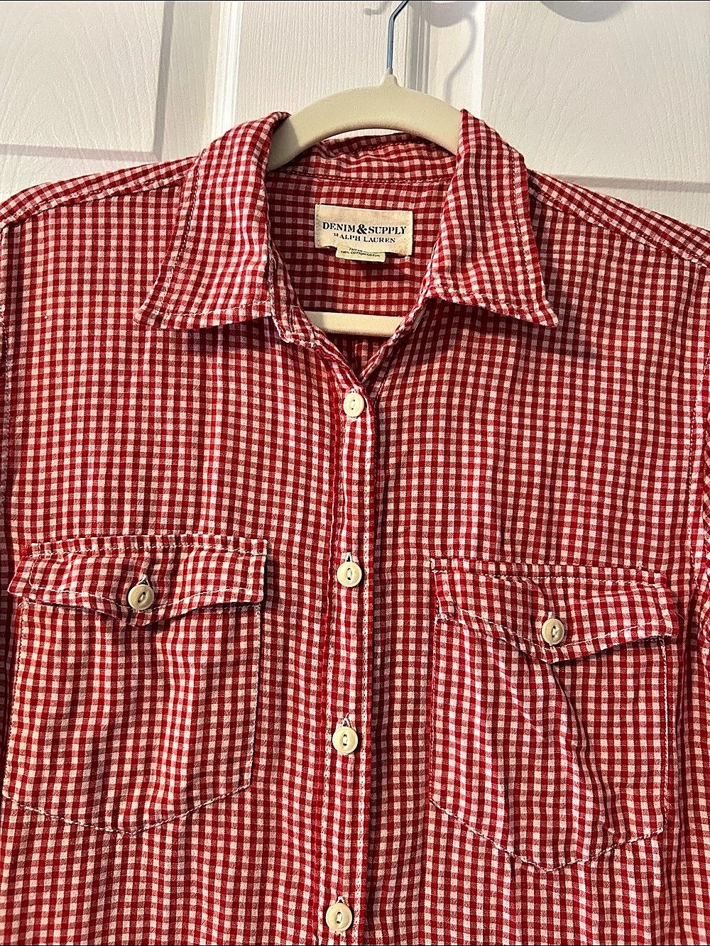 Ralph Lauren Denim & Supply Gingham Cotton Button Down in Red & White Medium